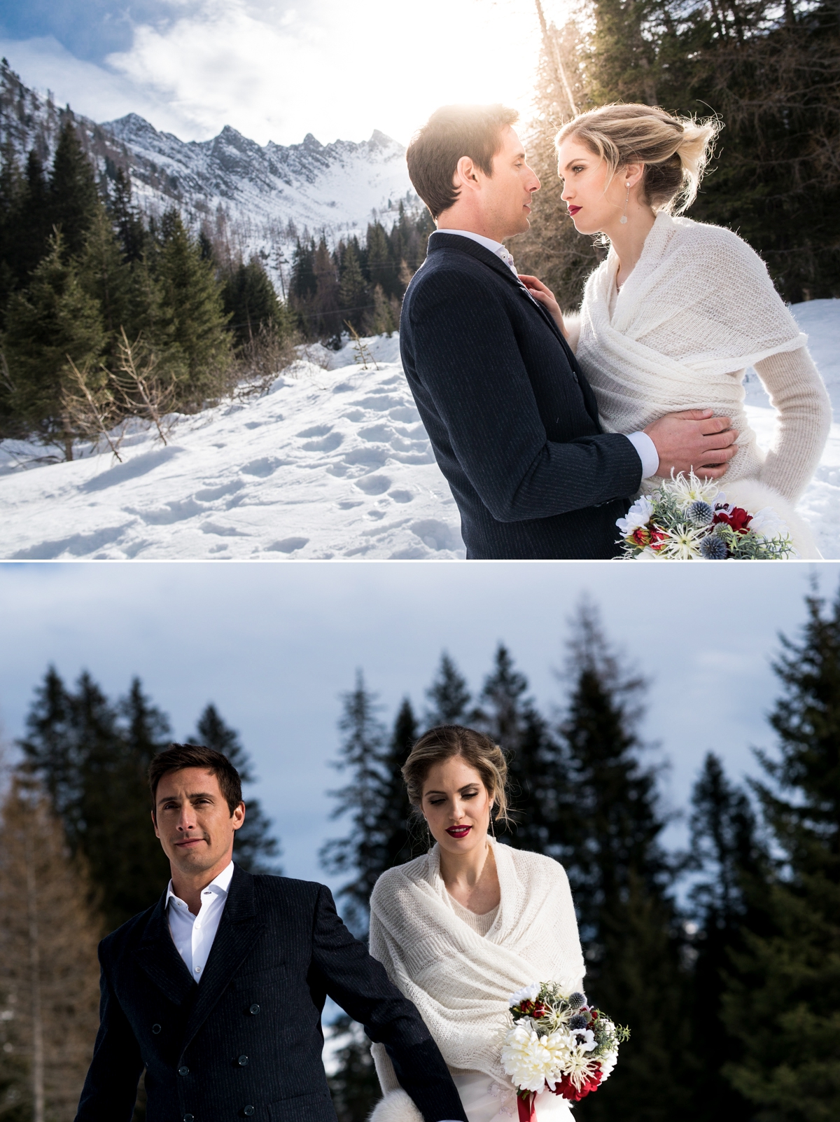 wedding in the mountains on the snow